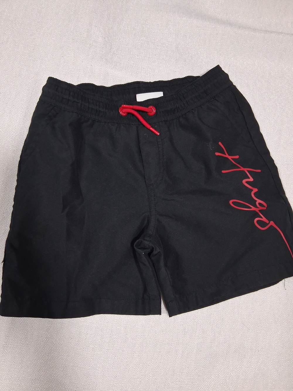 Hugo Boss Kids Black Swim Trunks with Red Accents